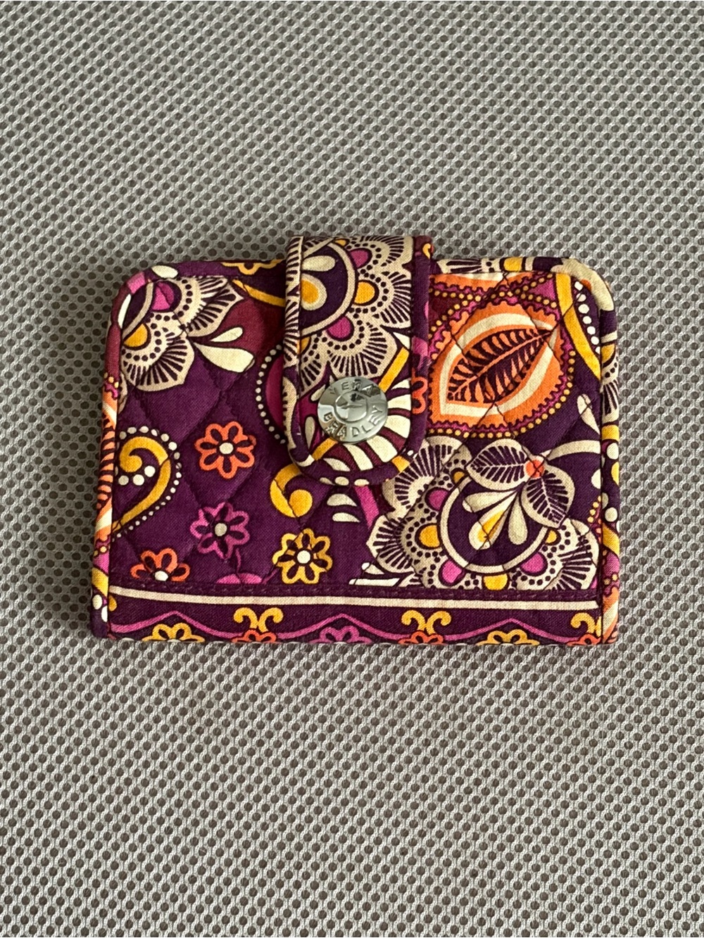Vera Bradley Purple Paisley Quilted Wallet with Orange & Yellow Accents